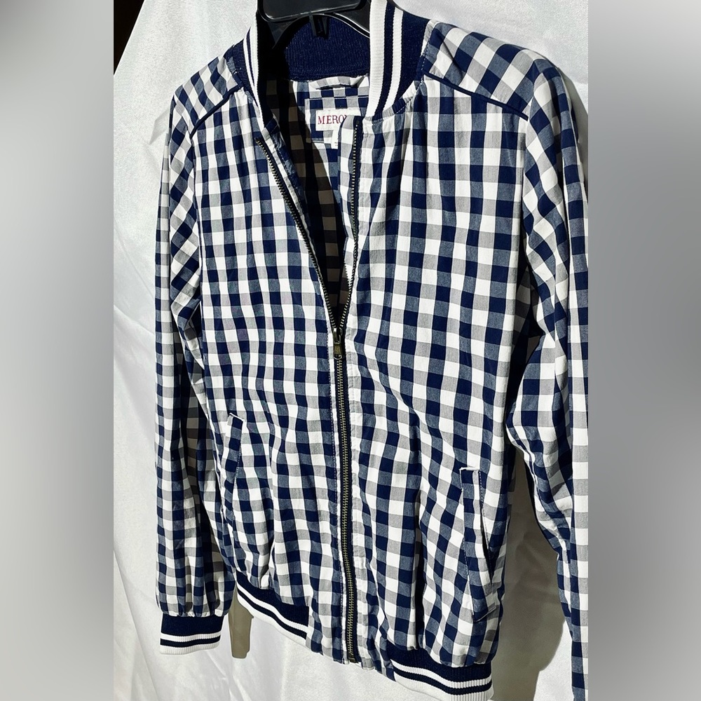 White and Blue Plaid Jacket